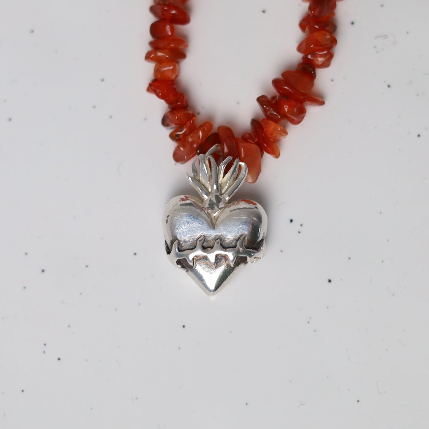 Sterling Silver Carnelian Sacred Heart Necklace