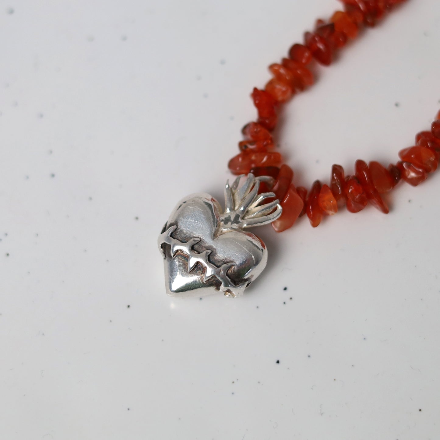 Sterling Silver Carnelian Sacred Heart Necklace