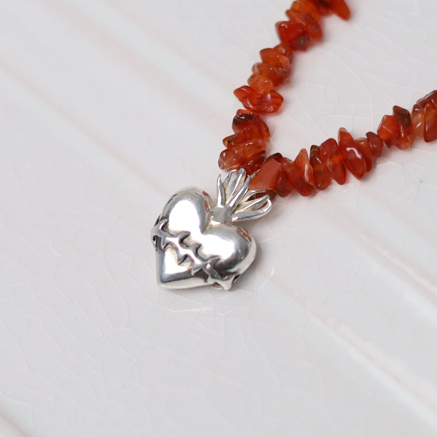 Sterling Silver Carnelian Sacred Heart Necklace