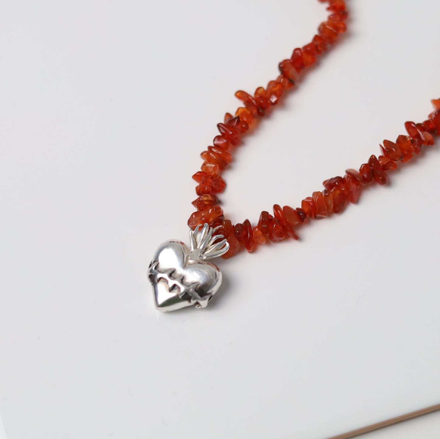 Sterling Silver Carnelian Sacred Heart Necklace