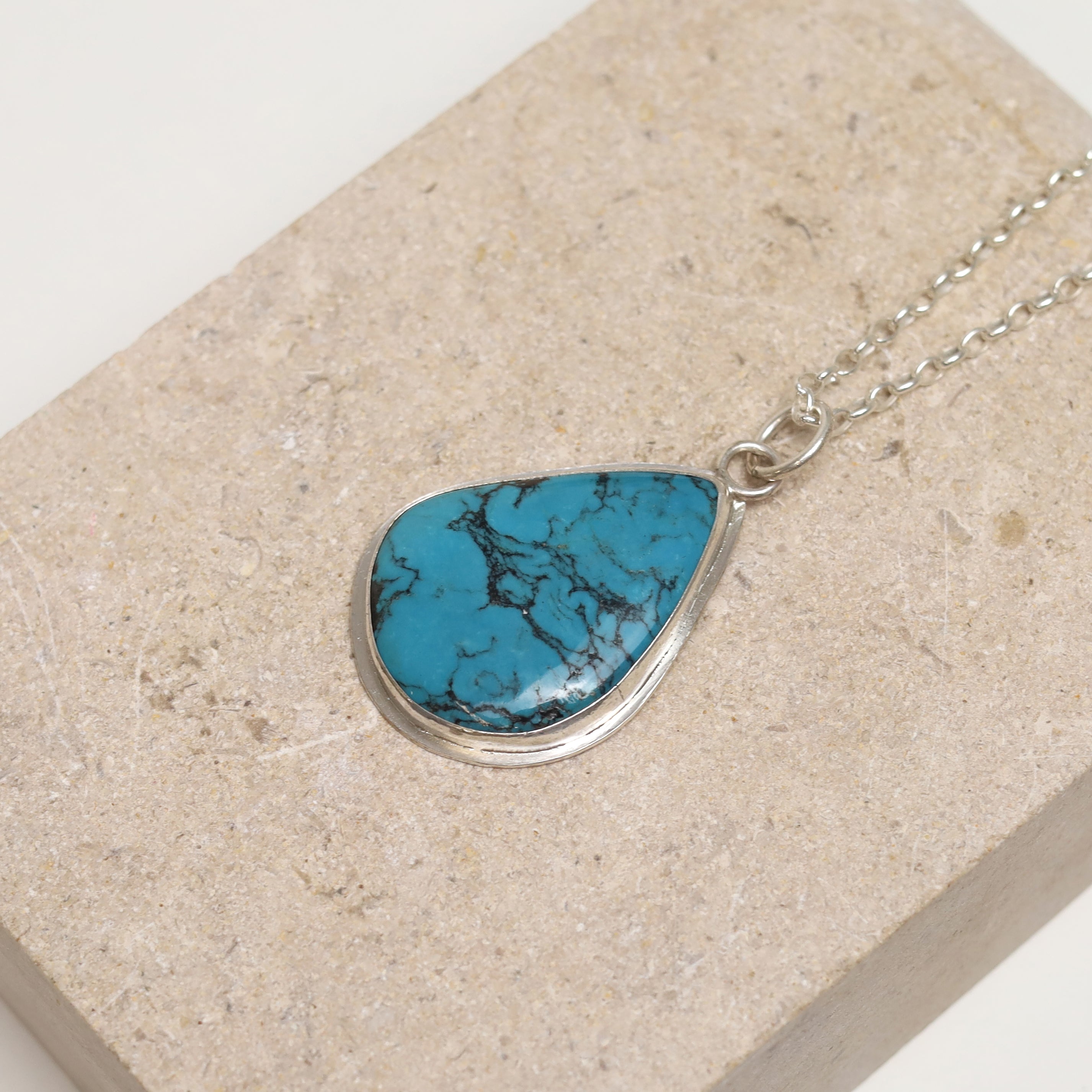 Natural turquoise pendant, rough turquoise high quality pendant, sterling silver genuine turquoise pendant, brutalist pendant, boho pendant,